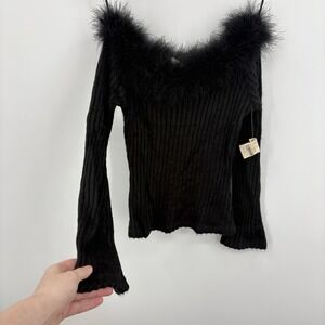 Vintage Y2K Whimsigoth Top Medium Off Shoulder Vamp Flare Sleeve Fairy Grunge